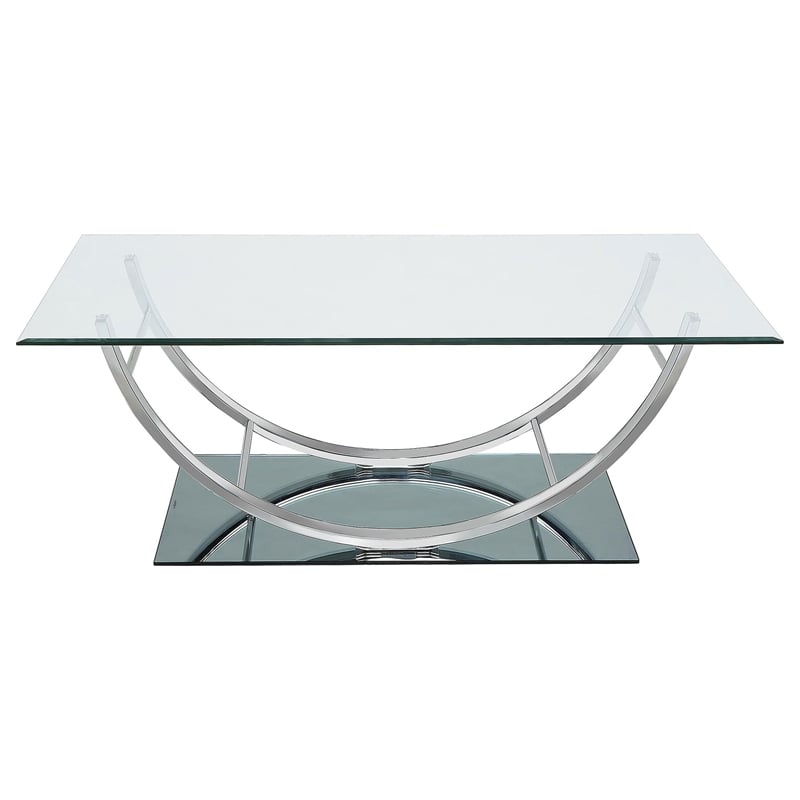 Pemberly Row Rectangular U-Shaped Glass Top Coffee Table in Chrome