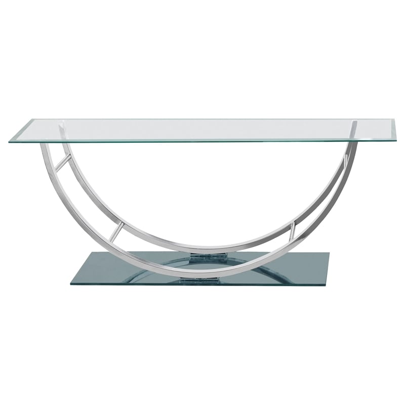 Pemberly Row Rectangular U-Shaped Glass Top Coffee Table in Chrome