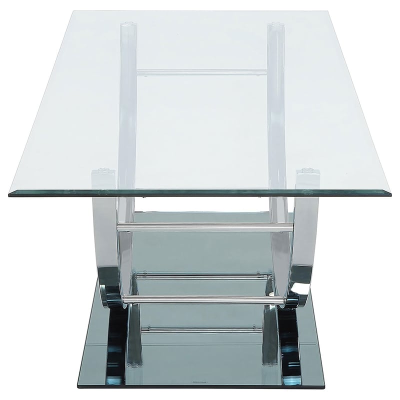 Pemberly Row Rectangular U-Shaped Glass Top Coffee Table in Chrome