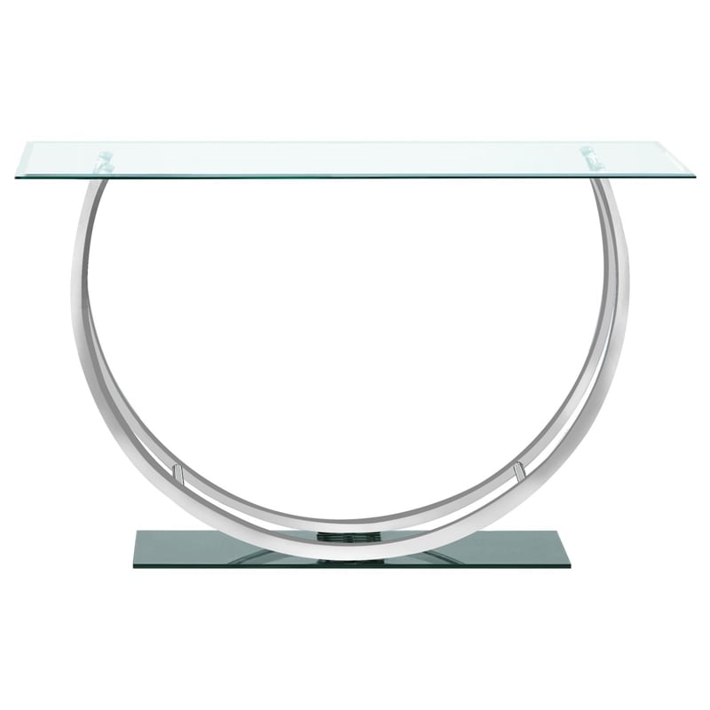 Pemberly Row U-Shaped Glass Top Entryway Console Table in Chrome