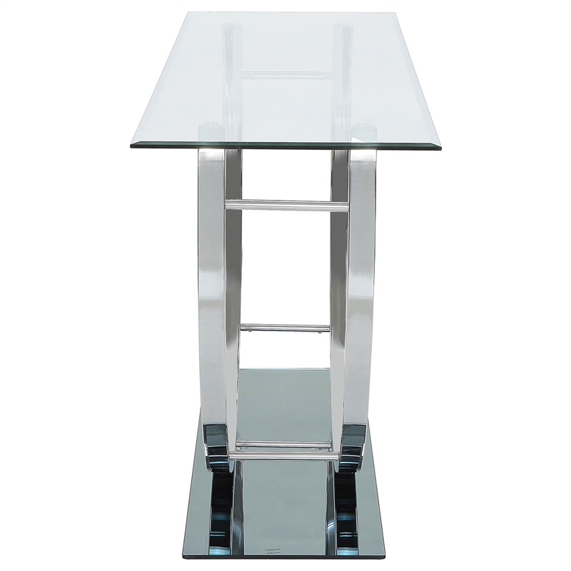 Pemberly Row U-Shaped Glass Top Entryway Console Table in Chrome