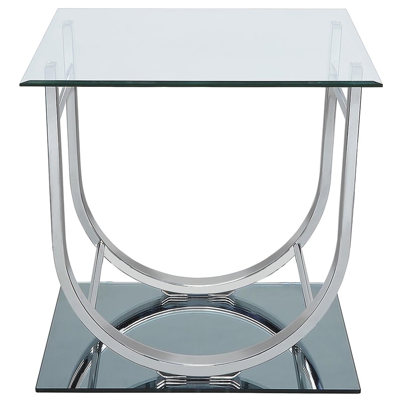 Pemberly Row 2-Piece Glass Top Coffee and End Table Set in Chrome