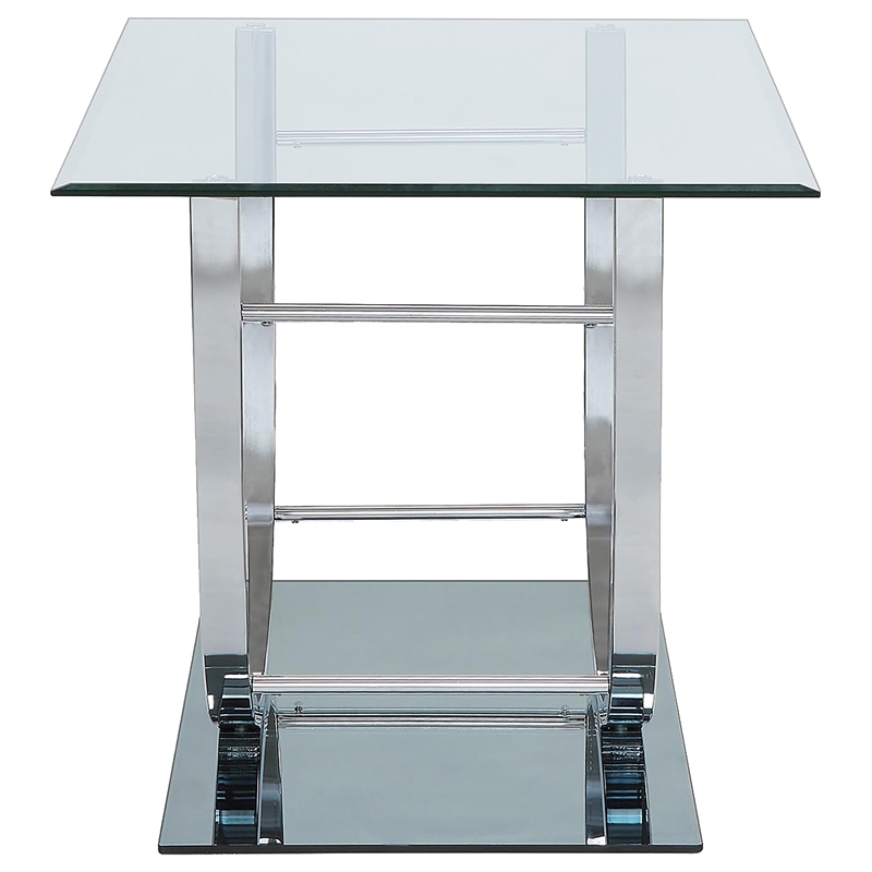 Pemberly Row 2-Piece Glass Top Coffee and End Table Set in Chrome