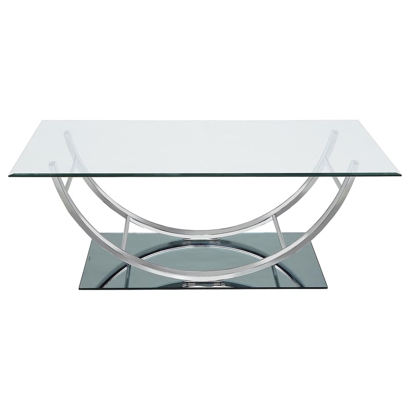 Pemberly Row 2-Piece Glass Top Coffee and End Table Set in Chrome