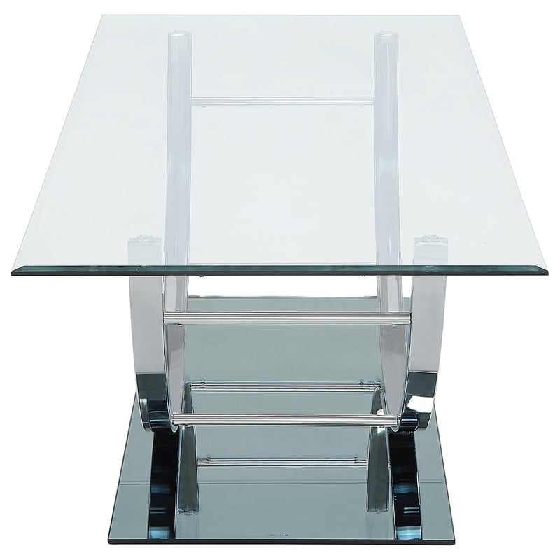 Pemberly Row 2-Piece Glass Top Coffee and End Table Set in Chrome
