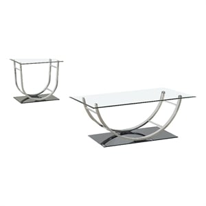 Pemberly Row 2-Piece Glass Top Coffee and End Table Set in Chrome