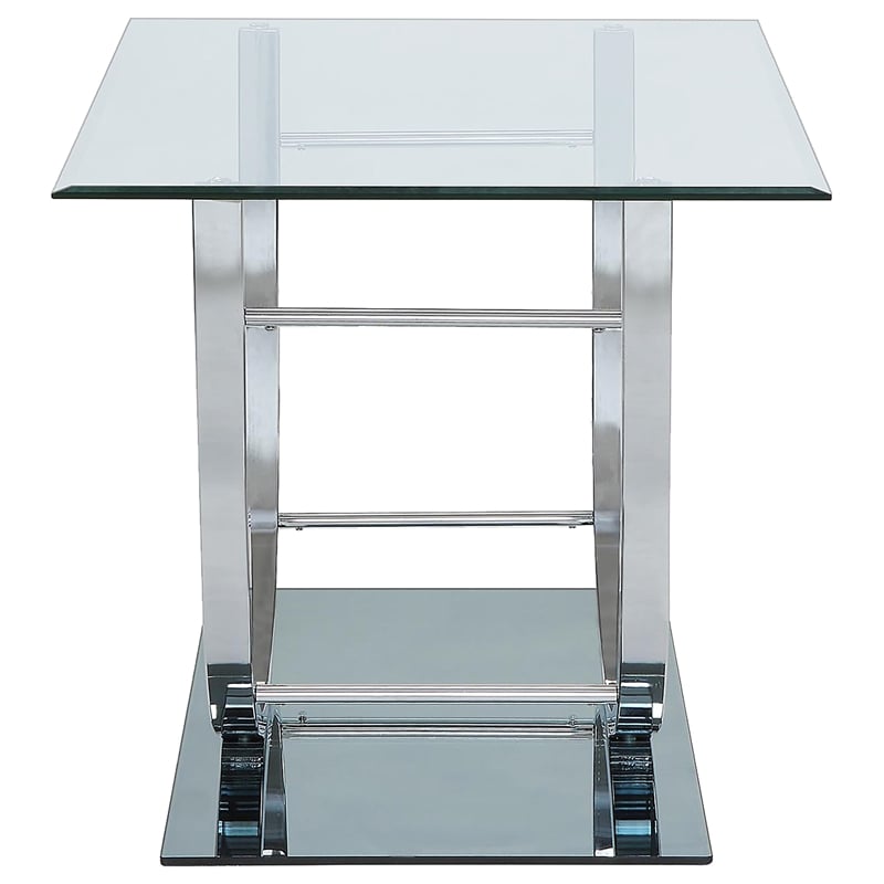 Pemberly Row 3-Piece Glass Top Coffee and End Table Set in Chrome