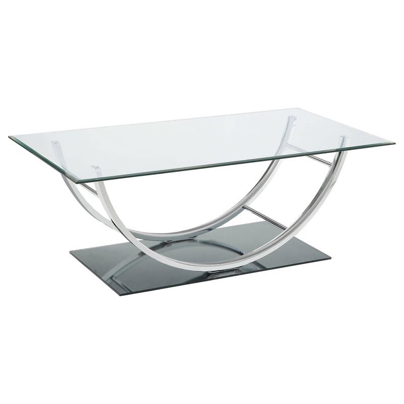 Pemberly Row 3-Piece Glass Top Coffee and End Table Set in Chrome