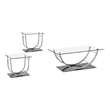 Pemberly Row 3-Piece Glass Top Coffee and End Table Set in Chrome
