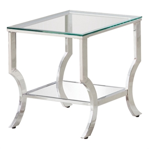 Pemberly Row Square Tempered Glass Top Side End Table in Chrome