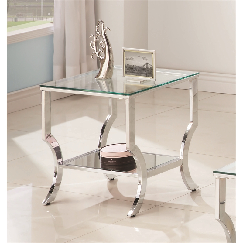 Pemberly Row Square Tempered Glass Top Side End Table in Chrome