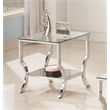 Pemberly Row Square Tempered Glass Top Side End Table in Chrome