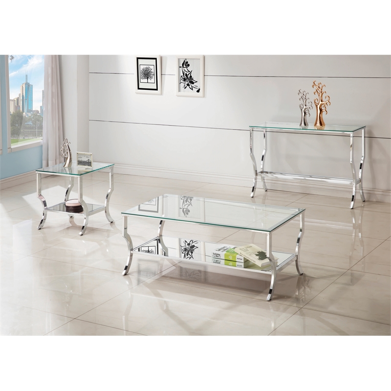 Pemberly Row Square Tempered Glass Top Side End Table in Chrome