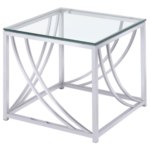 Pemberly Row Square Tempered Glass Top Side End Table in Chrome
