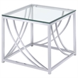 Pemberly Row Square Tempered Glass Top Side End Table in Chrome