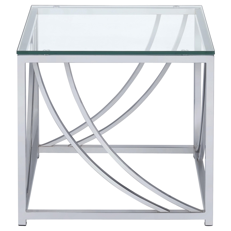 Pemberly Row Square Tempered Glass Top Side End Table in Chrome