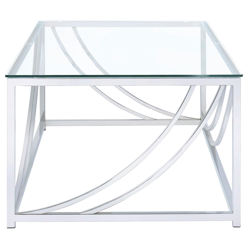 Pemberly Row Rectangular Tempered Glass Top Coffee Table in Chrome