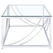 Pemberly Row Rectangular Tempered Glass Top Coffee Table in Chrome