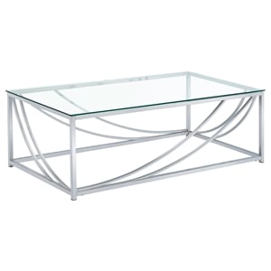 Pemberly Row Rectangular Tempered Glass Top Coffee Table in Chrome
