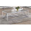 Pemberly Row Rectangular Tempered Glass Top Coffee Table in Chrome