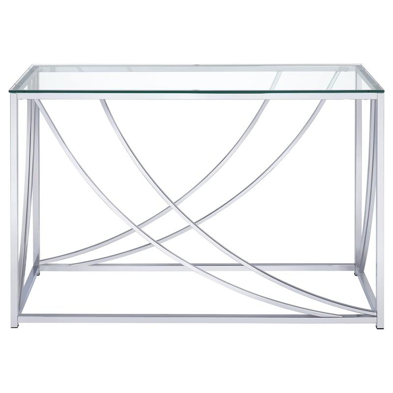 Pemberly Row Glass Top Entryway Console Table with Metal Accents in Chrome