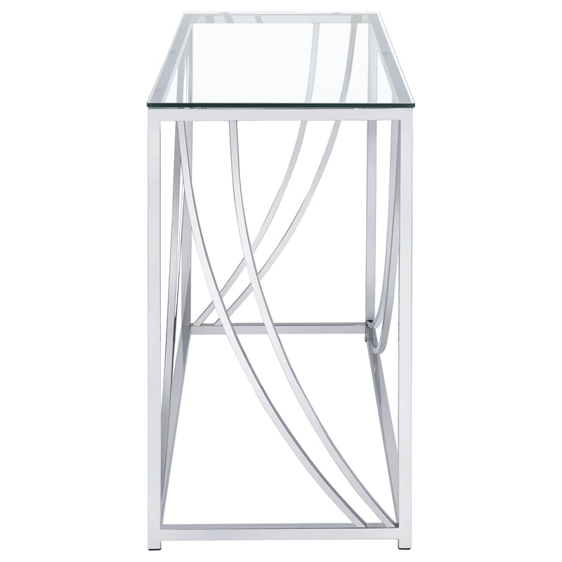 Pemberly Row Glass Top Entryway Console Table with Metal Accents in Chrome