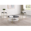Pemberly Row 3-Piece Round Glass Top Coffee and End Table Set in Gold