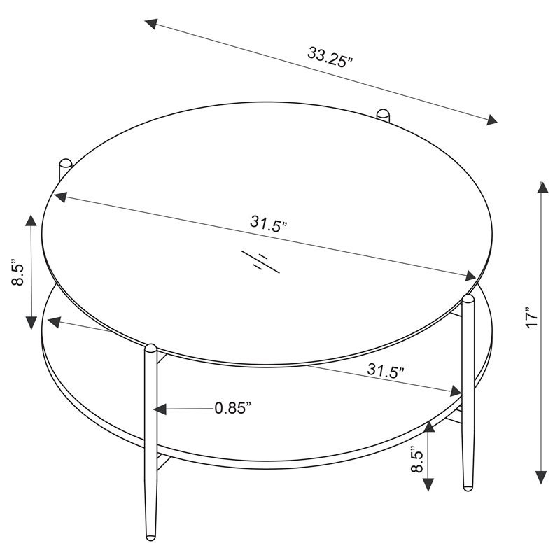 Pemberly Row 3-Piece Round Glass Top Coffee and End Table Set in Gold