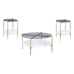 Pemberly Row 3-Piece Round Glass Top Coffee and End Table Set in Gold