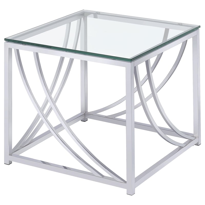 Pemberly Row 2-Piece Glass Top Coffee and End Table Set in Chrome