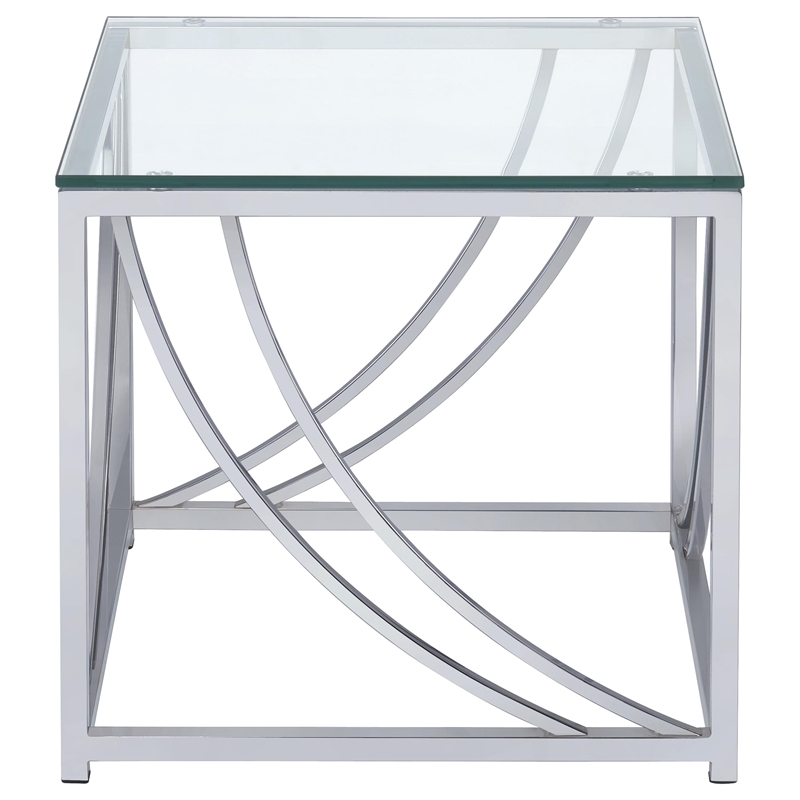 Pemberly Row 2-Piece Glass Top Coffee and End Table Set in Chrome
