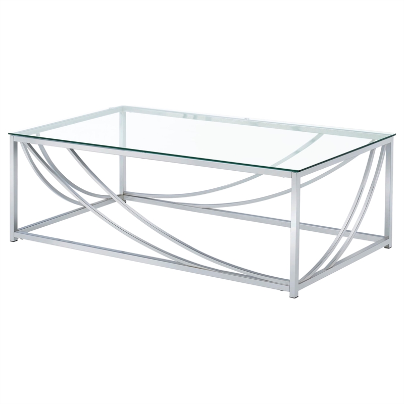 Pemberly Row 2-Piece Glass Top Coffee and End Table Set in Chrome