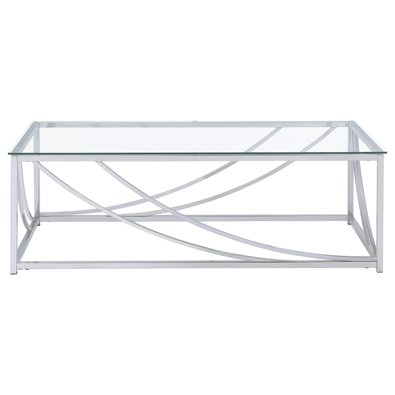 Pemberly Row 2-Piece Glass Top Coffee and End Table Set in Chrome