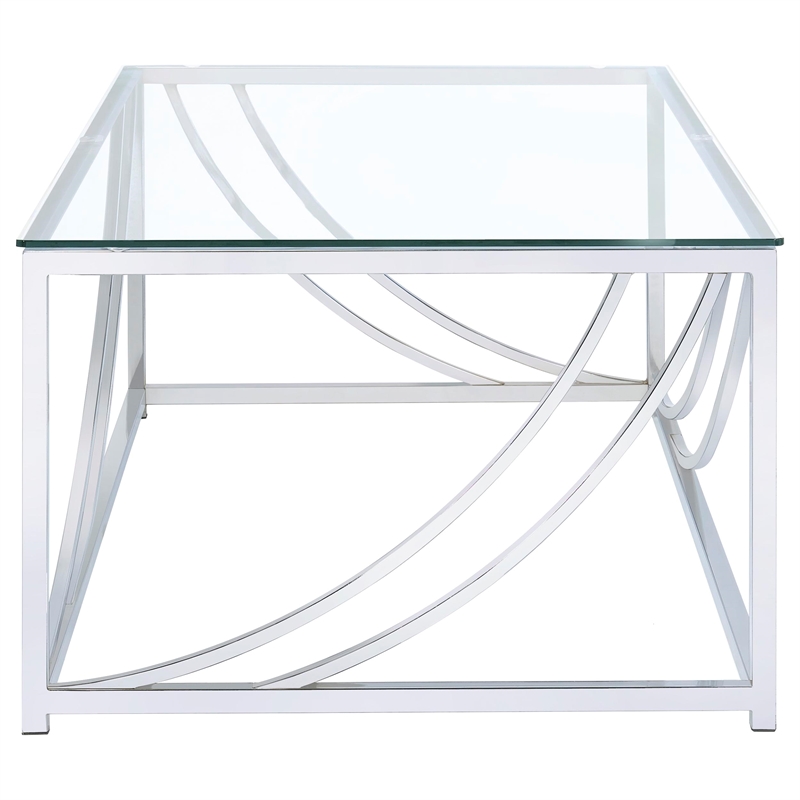 Pemberly Row 2-Piece Glass Top Coffee and End Table Set in Chrome