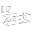Pemberly Row 2-Piece Glass Top Coffee and End Table Set in Chrome