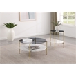 Pemberly Row 2-Piece Round Glass Top Coffee and End Table Set in Gold