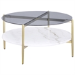 Pemberly Row 2-Piece Round Glass Top Coffee and End Table Set in Gold