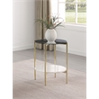 Pemberly Row Round Glass Top End Table with White Marble Shelf in Gold