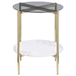 Pemberly Row Round Glass Top End Table with White Marble Shelf in Gold