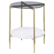Pemberly Row Round Glass Top End Table with White Marble Shelf in Gold