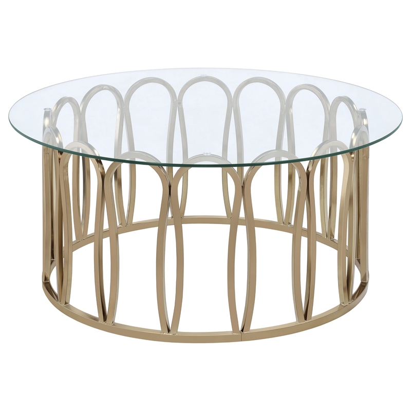 Pemberly Row 2-Piece Round Coffee and End Table Set in Chocolate Chrome