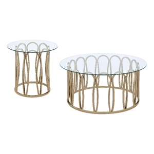 Pemberly Row 2-Piece Round Coffee and End Table Set in Chocolate Chrome
