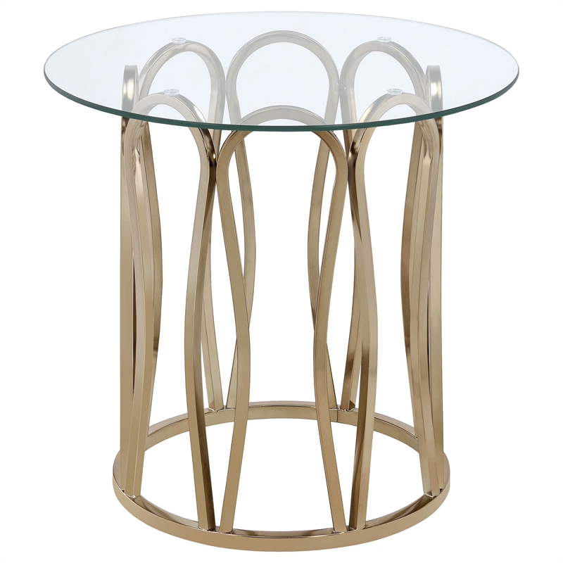 Pemberly Row 3-Piece Round Coffee and End Table Set in Chocolate Chrome