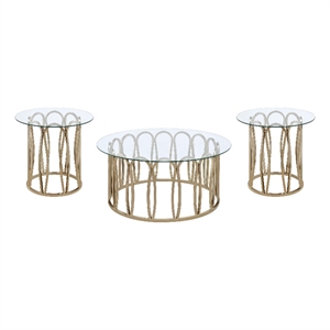 Pemberly Row 3-Piece Round Coffee and End Table Set in Chocolate Chrome