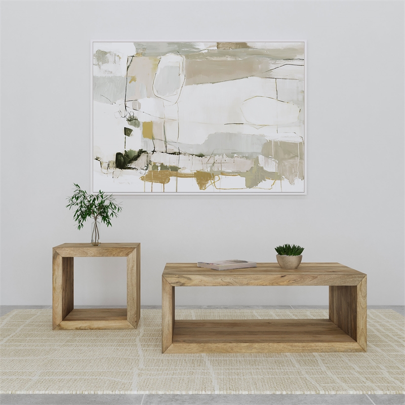 Pemberly Row 2-Piece Solid Mango Wood Coffee and End Table Set in Natural