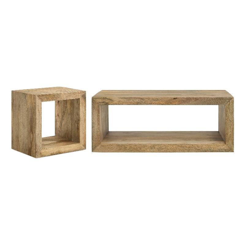 Pemberly Row 2-Piece Solid Mango Wood Coffee and End Table Set in Natural