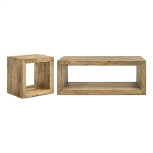 Pemberly Row 2-Piece Solid Mango Wood Coffee and End Table Set in Natural