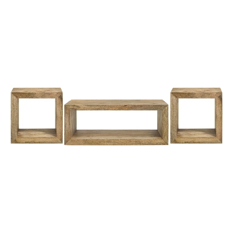 Pemberly Row 3-Piece Solid Mango Wood Coffee and End Table Set in Natural