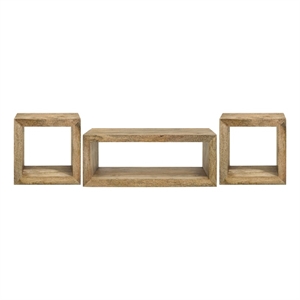 Pemberly Row 3-Piece Solid Mango Wood Coffee and End Table Set in Natural