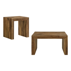 Pemberly Row 2-Piece Solid Sheesham Coffee and End Table Set in Auburn